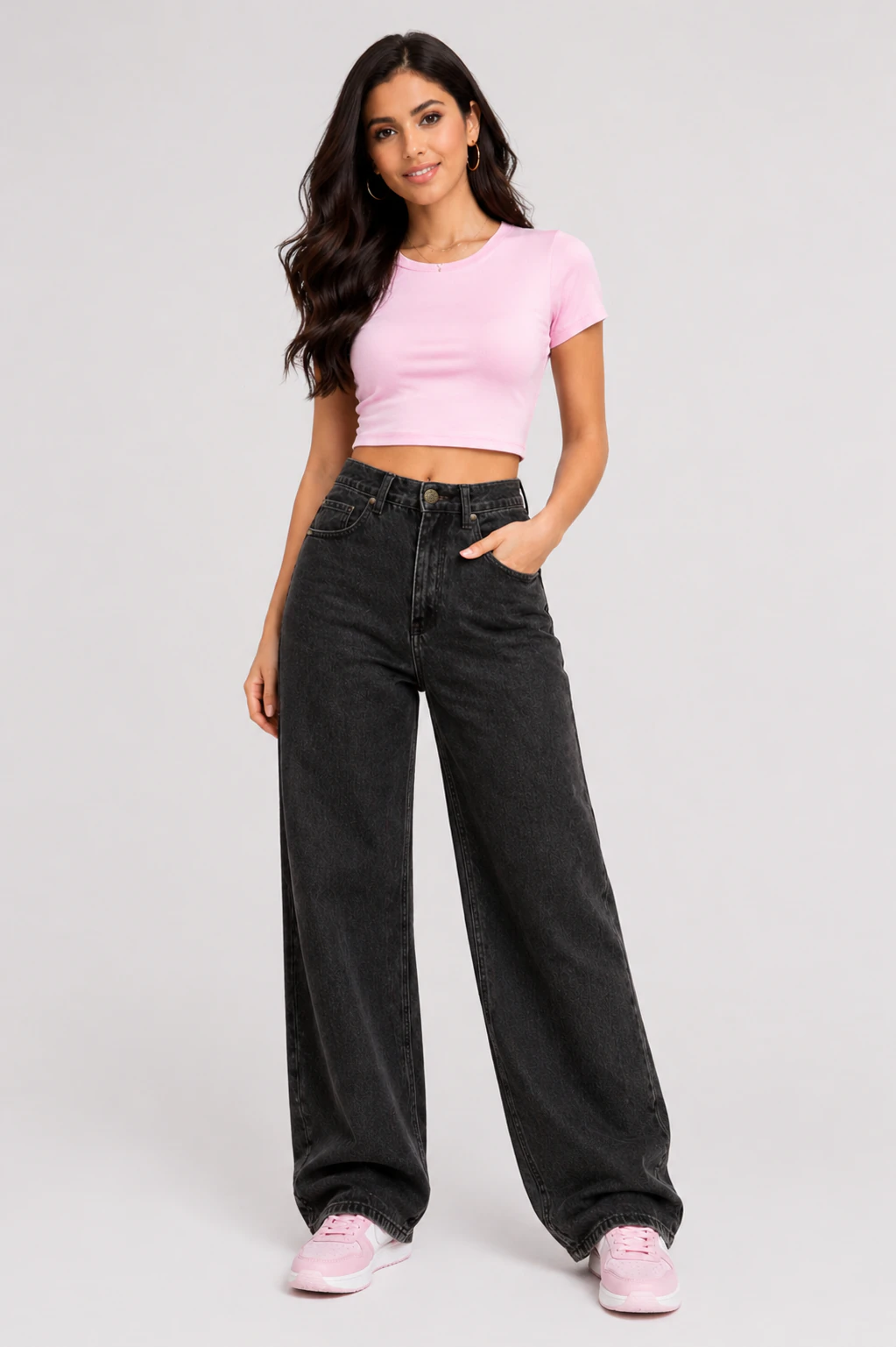 Jean sur-mesure wide leg taille haute – Silent Curve 2 - WH806 - Vue 1