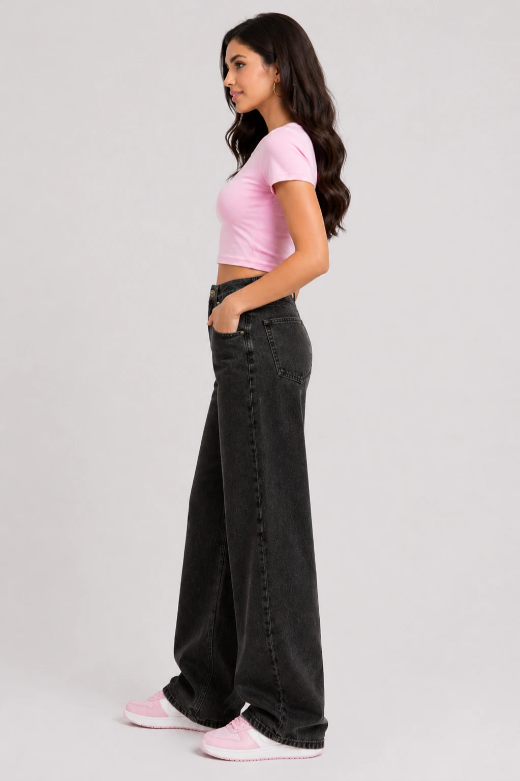 Jean sur-mesure wide leg taille haute – Silent Curve 2 - WH806 - Vue 3