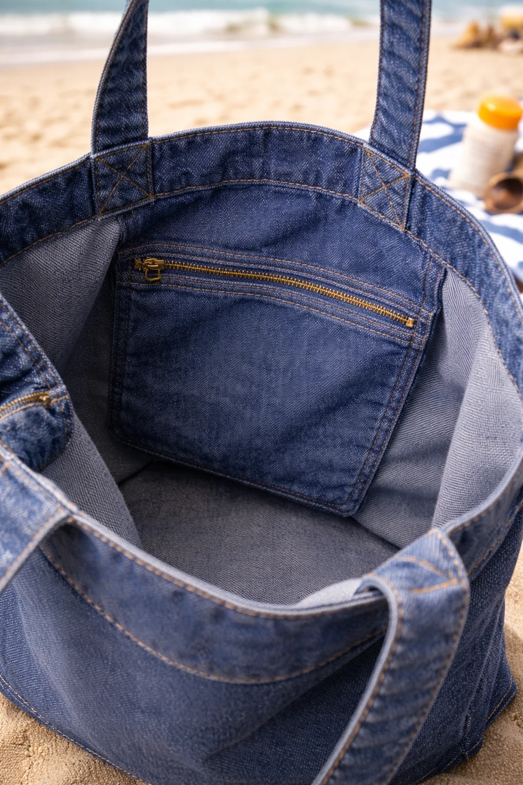Sac Cabas Denim Personnalisable – Grand Format Plage & Week-end - Modèle Denim Flow - Vue 2