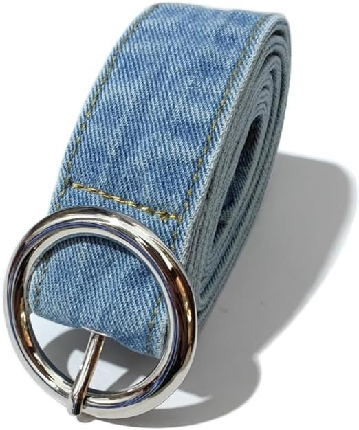 Ceinture Loop en Denim à Boucle Ronde argentée – Style Casual & Tendance