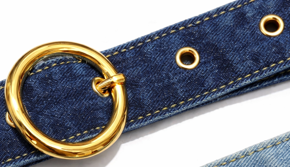 Ceinture Loop en Denim Personnalisable à Boucle Ronde dorée – Style Casual & Tendance – Image 3