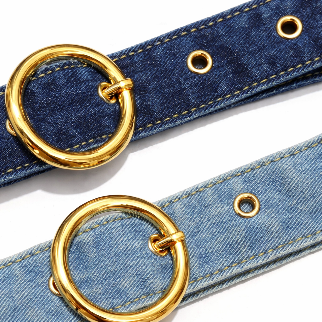 Ceinture Loop en Denim Personnalisable à Boucle Ronde dorée – Style Casual & Tendance – Image 2