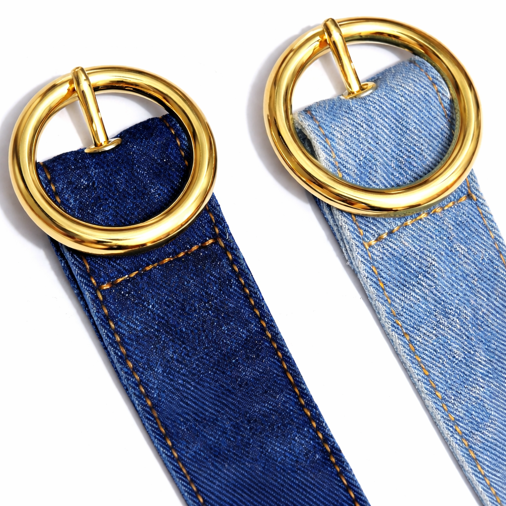 Ceinture Loop en Denim Personnalisable à Boucle Ronde dorée – Style Casual & Tendance – Image 5