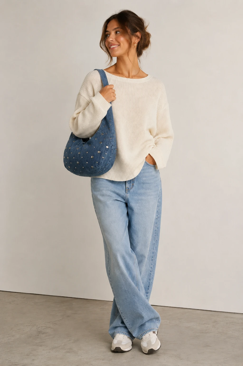 Sac hobo en denim personnalisable – Modèle Nomad - Vue 1