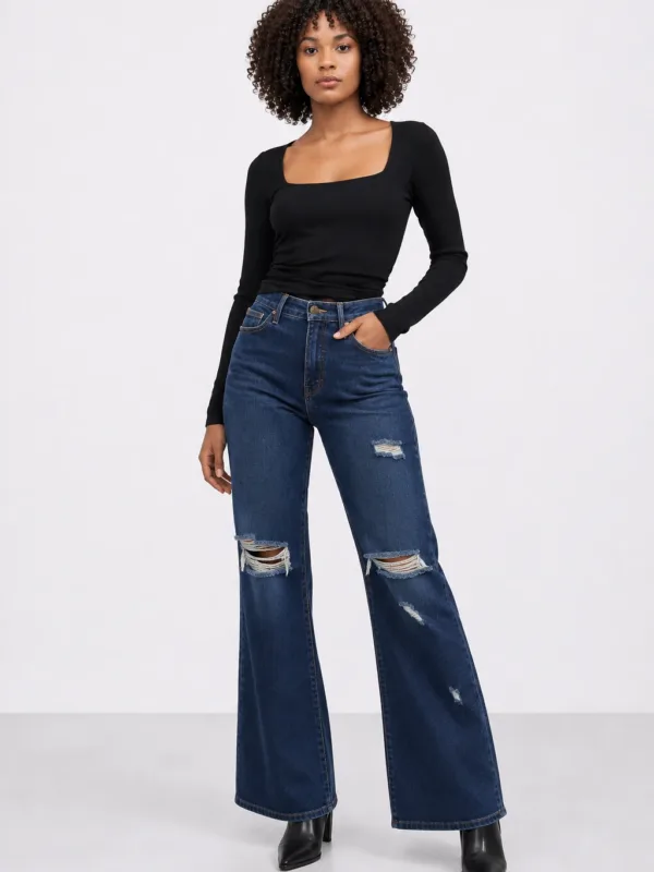 Jean sur-mesure flare taille haute – Horizon Flow | HOLDENIM