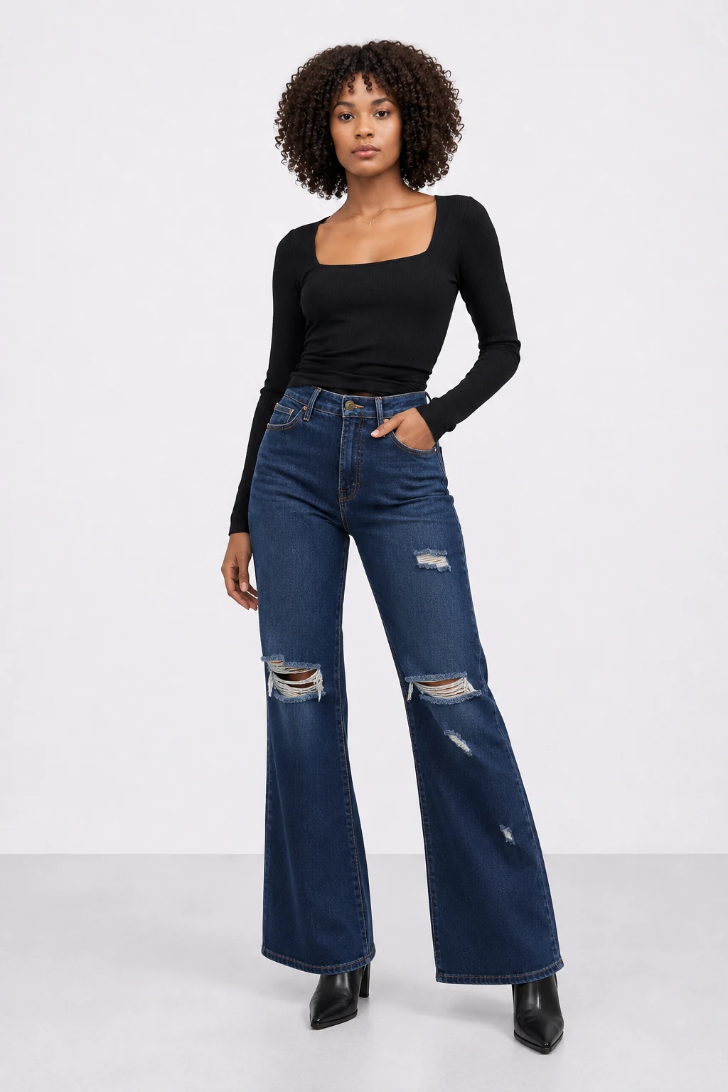 Jean sur-mesure flare taille haute – Horizon Flow | FS308 - Vue 1