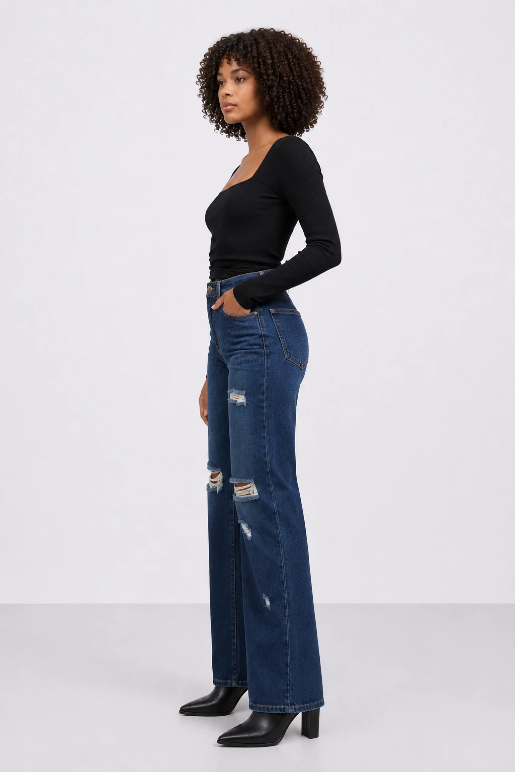 Jean sur-mesure flare taille haute – Horizon Flow | FS308 - Vue 3