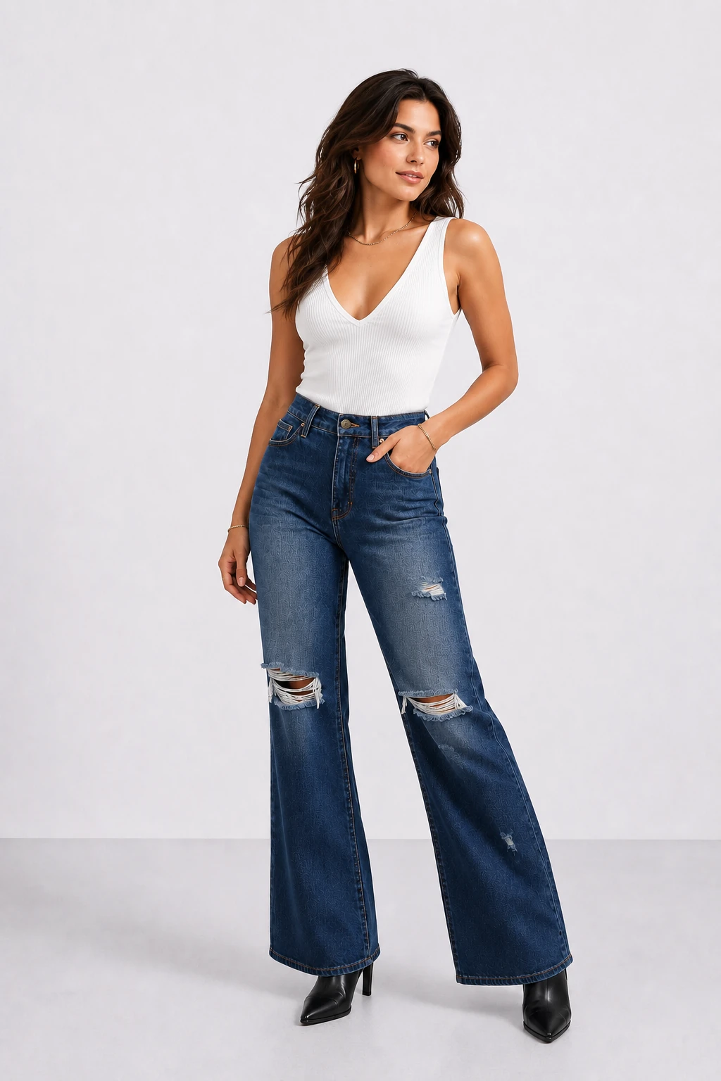 Jean sur-mesure flare taille moyenne – Indigo Grace | FS309 - Vue 1