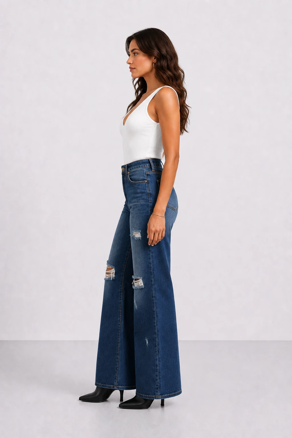 Jean sur-mesure flare taille moyenne – Indigo Grace | FS309 - Vue 3